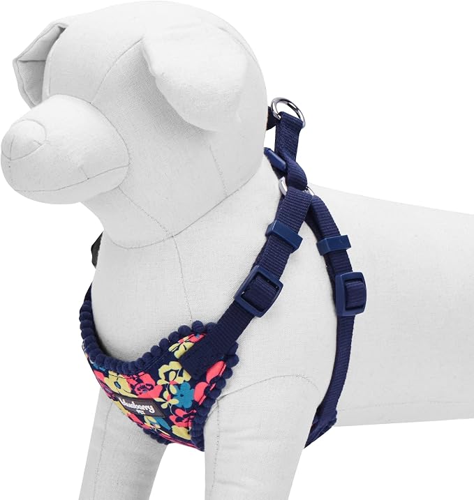 Blueberry Pet Soft & Comfy Made Well Profound Floral No Pull Mesh Dog Harness Vest in Navy Blue, Chest Girth 17.5"-21", Small, Adjustable Harnesses for Dogs