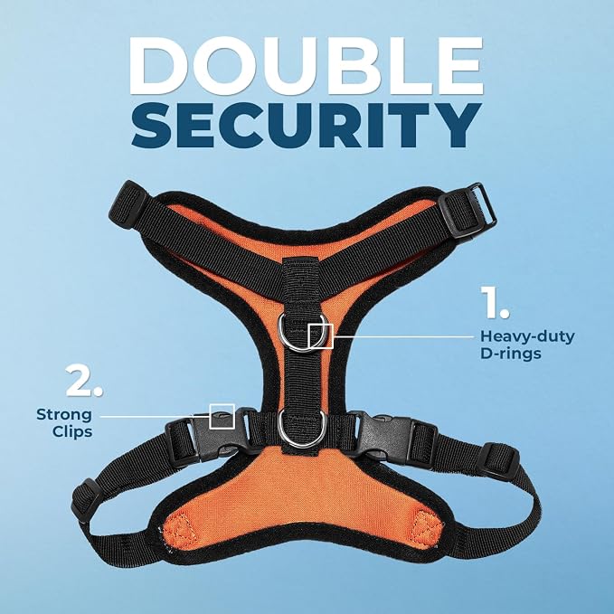Best Pet Supplies Voyager Step-in Lock Pet Harness w Reflective Pet Leash Combo Set with Neoprene Handle 5ft - Supports Small, Medium and Large Breed Puppies/Cats - Orange/Black Trim Set, S