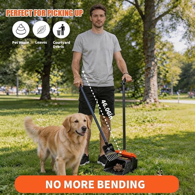 Pooper Scooper for Dogs, 46'' Long Handle Large & Small Breeds, Yard & Outside Waste Pickup, Rake with Bag Attachment & Holder, Litter Scooper, 100 Pet Waste Bags, Pet Supplies & Dog Accessories