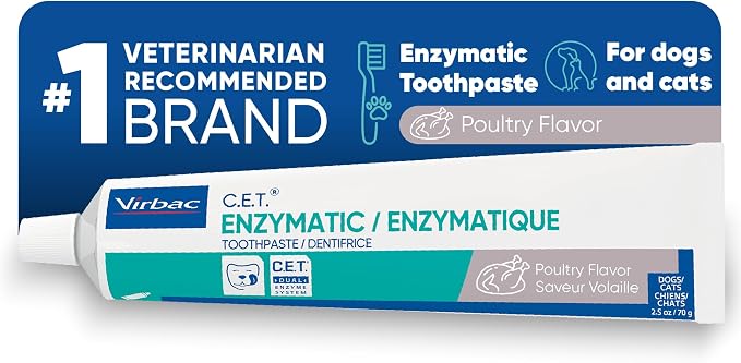 C.E.T. Enzymatic Toothpaste for Dogs and Cats, Poultry, 2.5oz | Plaque and tartar control for fresh breath, pet dental care toothpaste, Dual enzyme system, poultry flavored toothpaste