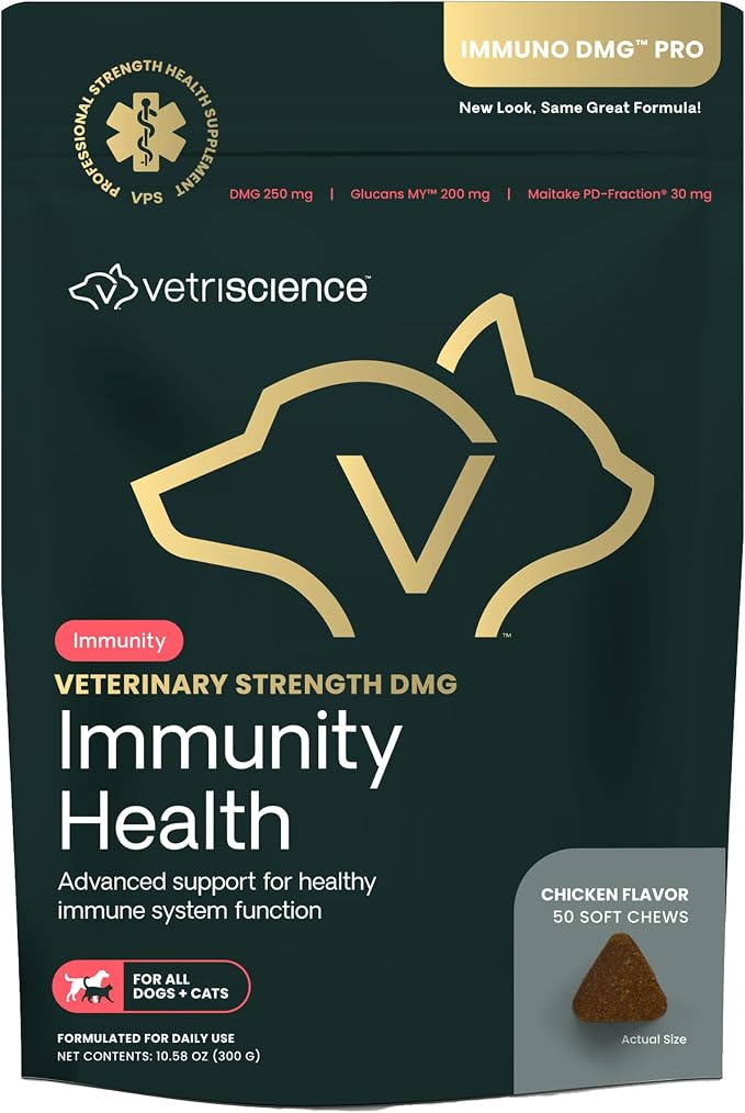 VetriScience Immunity Health, Chicken Flavor, 50 Chews | Immune System Support for Dogs & Cats with Veterinary Strength DMG, Liver Aid, Antioxidant Support for Pets