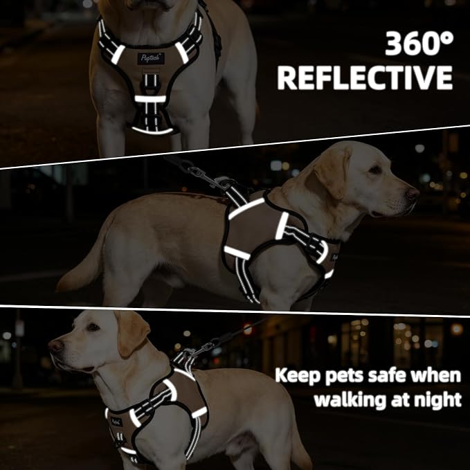 PUPTECK Dog Harness for Large Dogs, No Pull Step-in Pet Vest Harness, Adjustable Soft Padded Reflective Safe Night Walking, No Choke Easy On & Off, Beige L