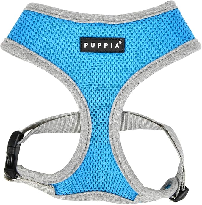 Puppia Soft Dog Harness II Mesh Over-the-Head All Season No Pull No Choke Walking Training Adjustable for Small & Medium Dog - Sky Blue - L