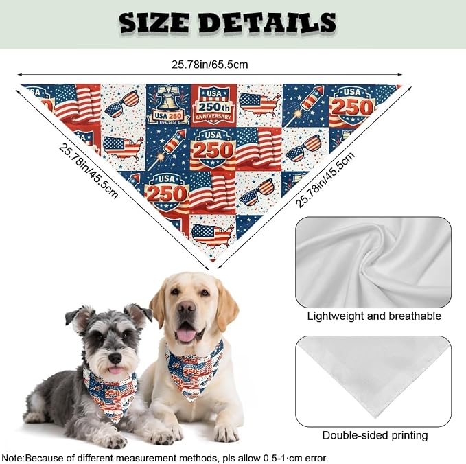 Jeiento USA 250th Anniversary US Flag Dog Bandana for Boy and Girl Dogs Triangle, Small, Polyester