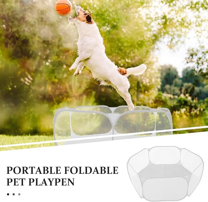 Portable Foldable Pet Playpen for Small Animals and Dogs, Grey Polyester Mesh Hexagonal Pen with Carry Bag, Indoor Safety Enclosure for Rabbits, Guinea Pigs, Hamsters, and Puppies