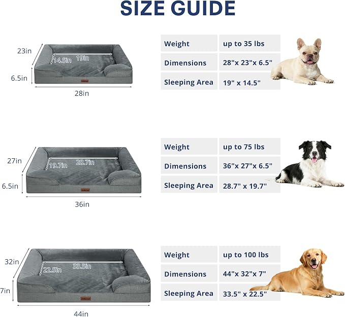 aodisman Orthopedic Memory Foam Dog Bed - Medium, Grey
