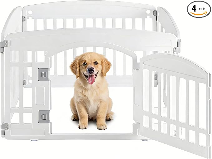 Simple Deluxe 24" 4-Panel Dog Playpen, Durable Pet Playpen with Secure Locking Door for Puppies & Small/Medium Dogs, Portable & Foldable Pet Fence, White