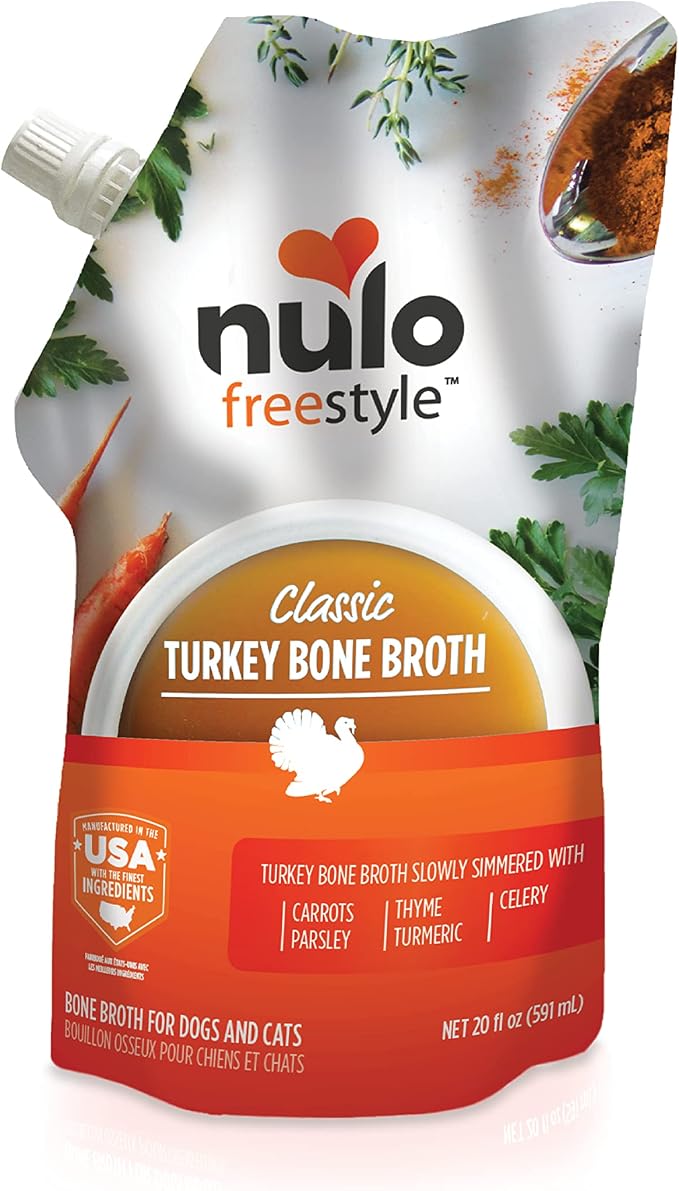 Nulo Freestyle Bone Broth, Premium Food Topper for Cats and Dogs, with Collagen and Chondroitin Sulfate to Help Boost The Quality of Your Pet’s Coat and Skin, 20 FL Oz Pouch