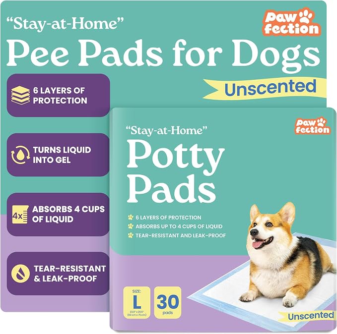 23.6" x 29.5" Unscented Puppy Pads – 6-Layer Absorbent Design – Holds up to 4 Cups of Liquid – Leak Proof & Tear Resistant for Indoor or Travel Crate Use – 30 Count Pee Pads for Dogs