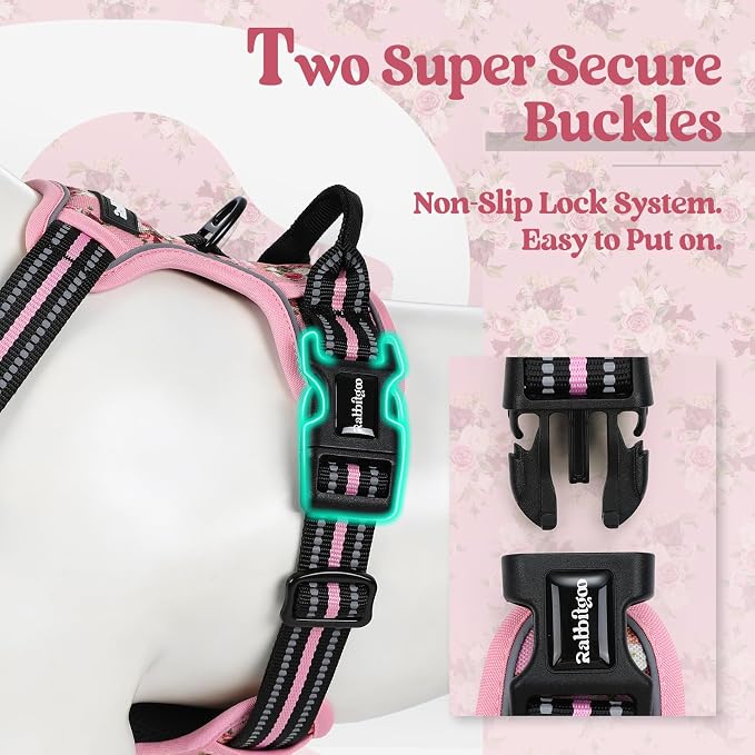 rabbitgoo Dog Harness, No Pull for Small Dogs with 2 Leash Clips, Pet Vest | No Choke with Handle, Adjustable Soft Padded, Reflective, Easy Control for Walking, Pink Rose, Small