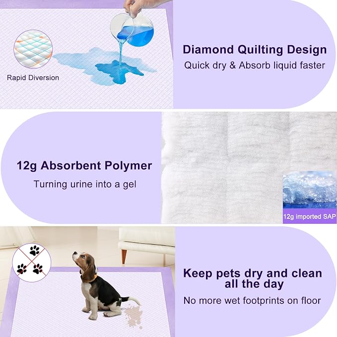 Boscute Lavender Scented Super Absorbent & Leak-Proof Puppy Pads, 36"x36" Odor Control Pet Training Dog Pee Pads, Thicken Quick Dry Pee Pads, Potty Training Pads for Dogs Cats (Lavender Scented)