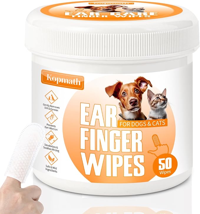 Dog Ear Wipes, Ear Cleaner Finger Wipes for Dogs & Cats