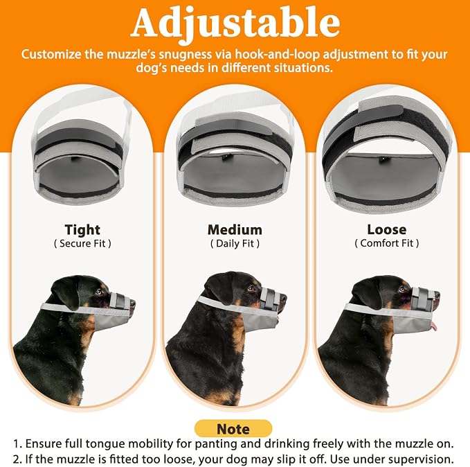 Adjustable Dog Muzzle, Fabric Medium Large Dog Muzzle Anti Biting | Soft & Sturdy, Prevents Fierce Barking Chewing, Grooming Walking Vet Visits Nail Care Use, Allows to Pant & Drink | Grey, S