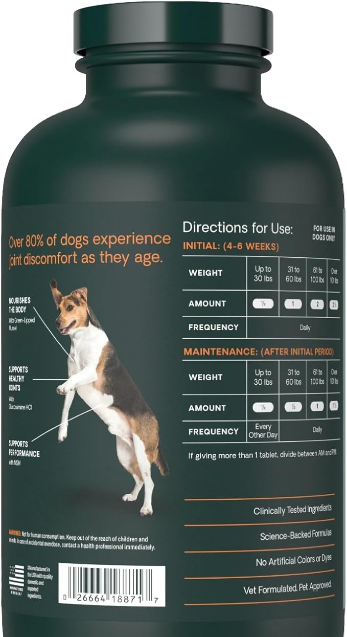 VetriScience Extra Strength Healthy Hip & Joint Chewable Tablets,GlycoFlex Glucosamine and Green-Lipped Mussel JointSupport Supplement for Dogs,Soothe-JointDiscomfort,Chicken,120 Count (Pack of 2)
