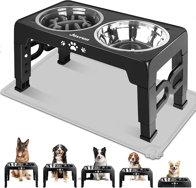Jovrun Elevated Dog Bowls for Small Medium Large Size Dogs, Non-Slip Dog Feeder with 2 Food Water Bowls, 2-5 Heights Adjustable Raised Bowls Stand