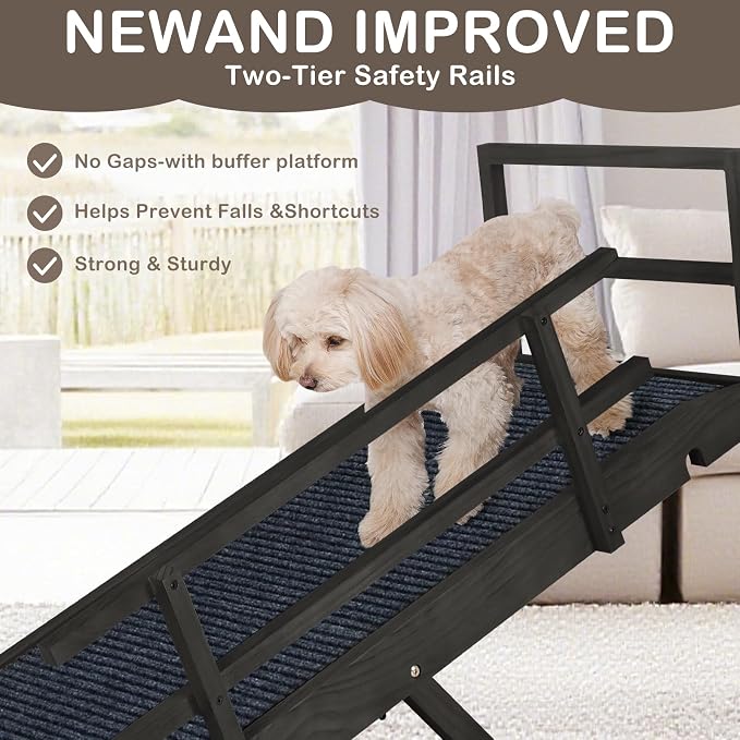 Adjustable Dog Ramp for Beds, Cars, Couches, Dog Steps Anti-Slip Surface, Dogs Ramps for Old Small Pet,High Traction with Platform, 7 Adjustable Heights 16" to 27" Up, Portable Stairs Design for Dogs