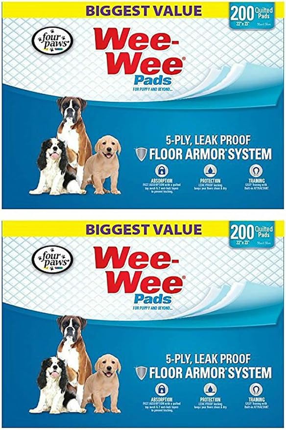 Four Paws Wee-Wee Pads for Dogs, 22x23 Inch, 200 Count, 2 Pack