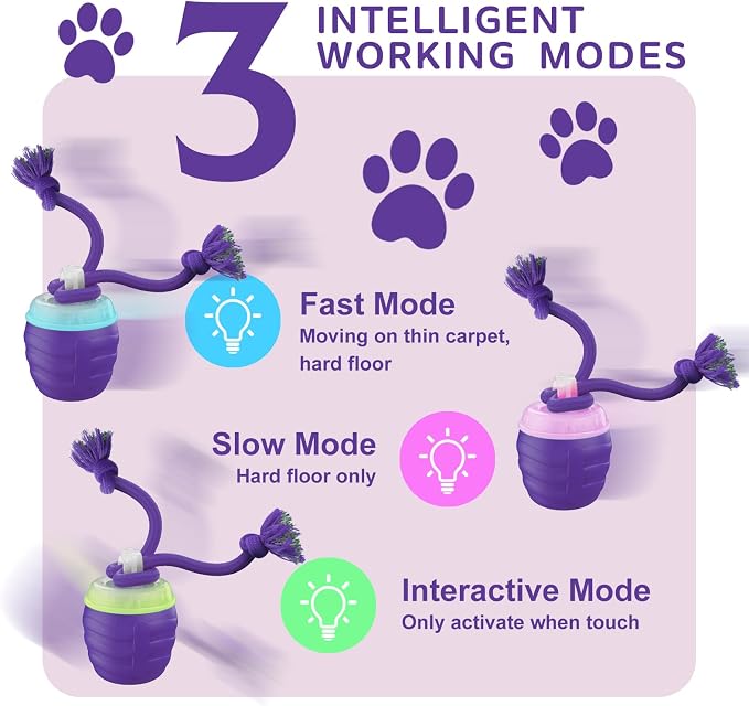 Interactive Dog Toy, [Newly Upgraded] Motion Activated Rolling Ball for Small Dogs, Automatic Moving Dogs Ball for Boredom, USB Rechargeable(Purple)