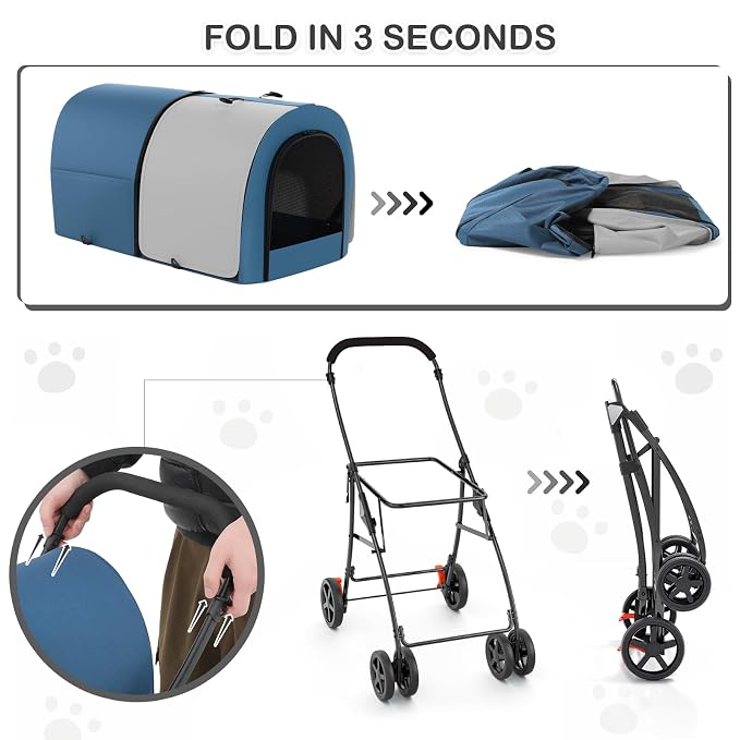 MoNiBloom Double Pet Stroller - Navy Blue/Gray, 4 Wheels