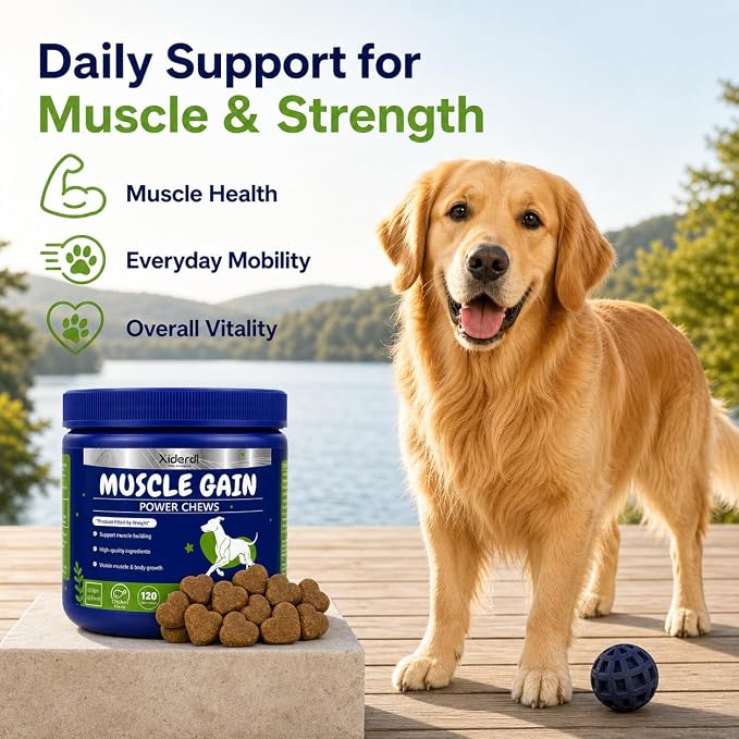 11-in-1 Muscle & Weight Support Chews for Dogs – High Protein Supplement with Amino Acids, BCAAs, Antioxidants & Vitamins – Muscle Support Soft Chews for Puppies & Adult Dogs, 120 Count