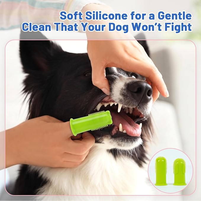 Dog Toothbrush, 180° Dog Finger Toothbrush for Plaque Tartar Cleaning, 2-Pack Finger Toothbrush for Dogs Silicone, Teeth Cleaning, Dog Tooth Brushing Kit for Medium & Large Pets