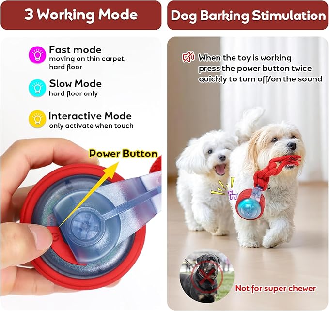 Dog Toys Interactive Rolling Ball with Rope, Motion-Activated | Squeaker dog ball Zig-Zag moving and rolling rechargeable dog ball release pressure dog exercise perfect for small puppies