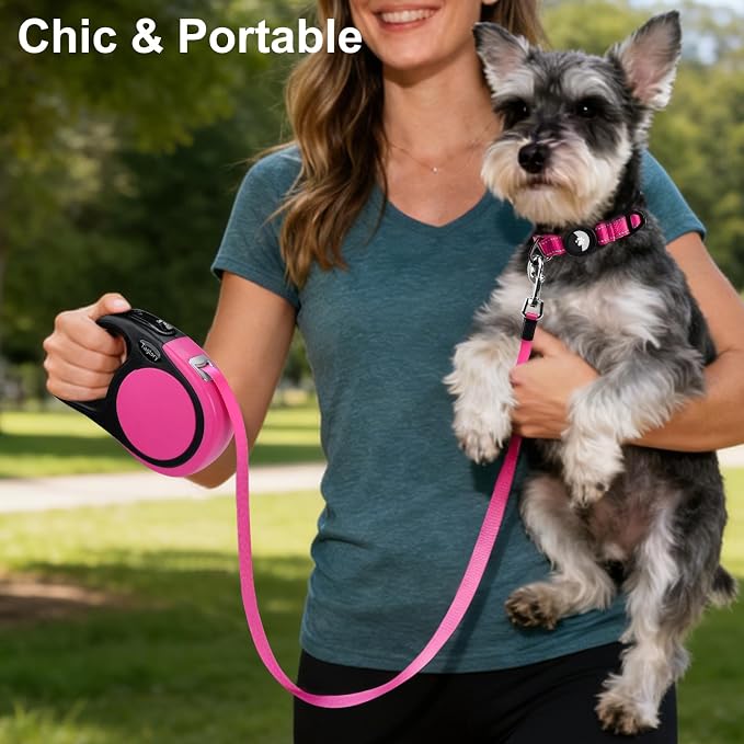 Taglory Retractable Dog Leash, One-Handed Brake, 16ft, Up to 44 lbs, Pink | More Freedom While Staying in Control, Smooth Retraction, Tangle-Free Design, Easy-Grip Handle, Daily Neighborhood Walks