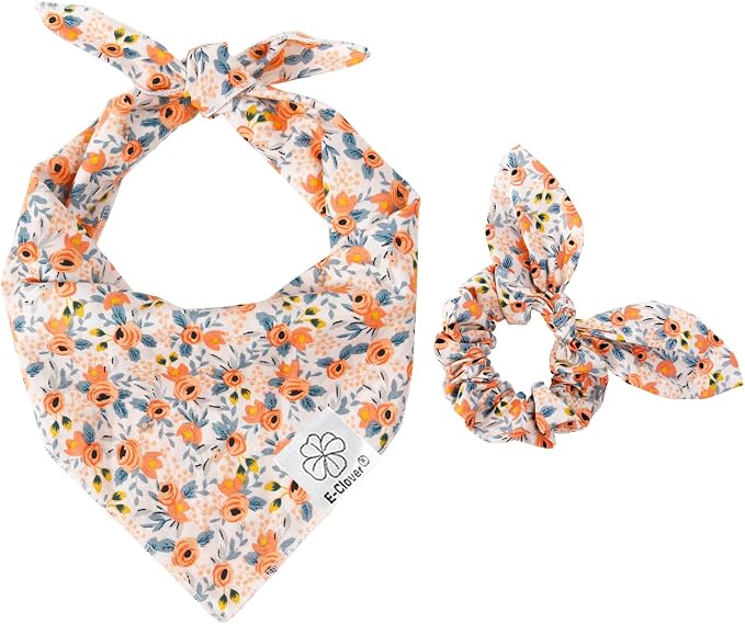 E-Clover Dog Bandanas Girl Matching Dog Bandana and Scrunchie Medium Large, Large-set of 1, Medium