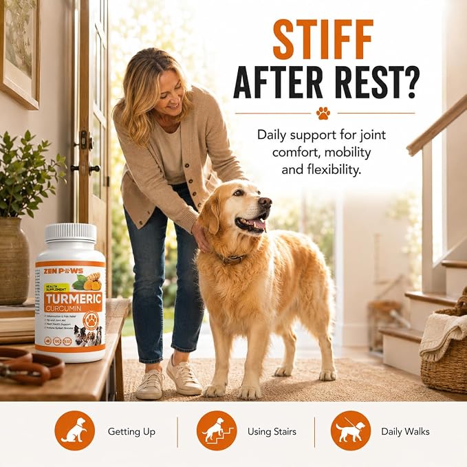 Turmeric for Dogs – 180 Chewable Tablets – Hip and Joint Support with Curcumin & Piperine – Joint Supplement, Anti Inflammatory & Mobility Support, Allergy & Itch Relief - Duck Flavor with Salmon Oil