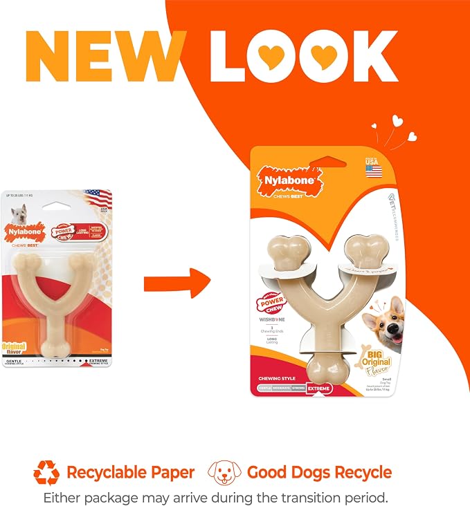 Nylabone Power Chew Wishbone Dog Chew Toy, Original Flavor, Small | Durable chew toys, long lasting, flavor throughout, discourages destructive chewing, easy-hold shape, for dogs up to 25 lbs