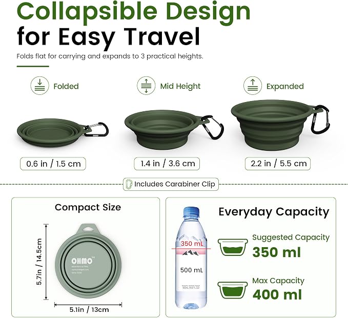 OHMO Collapsible Dog Bowl, 2 Pack, 12oz/400ml, Camo & Light Green