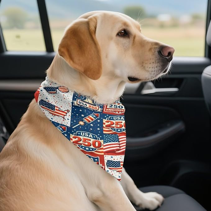 Jeiento USA 250th Anniversary US Flag Dog Bandana for Boy and Girl Dogs Triangle, Small, Polyester
