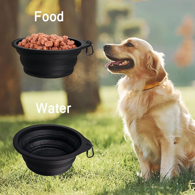 PetBonus Collapsible Dog Bowls, 2 Pack, Black, Black