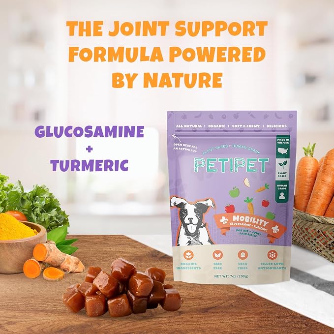Petipet Hip & Joint Supplement for Dogs - Glucosamine & Tumeric Soft & Chewy Treats - Anti-Inflammatory Chews for Joint Health Support, Arthritis, Pain Relief - for Small, Medium, Large Dogs