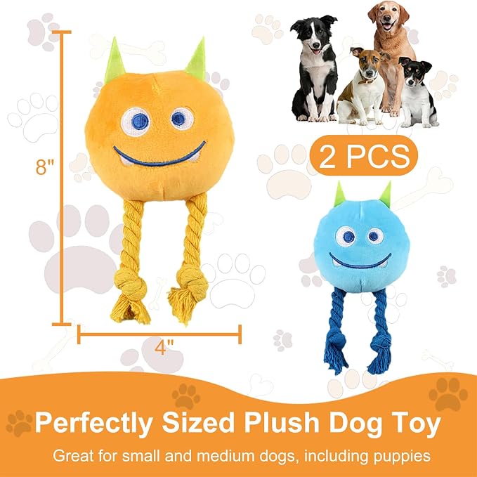 lilfrd 2 Pack Squeaky Rope Plush Dog Toys for Small Medium Puppies | Tug Chew Play, Boredom Relief, Small Medium Breeds, Puppy Toys to Keep Them Busy