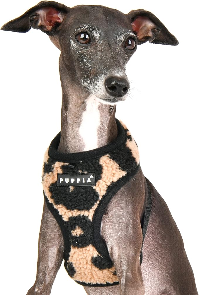 Puppia Serval Dog Harness Over-The-Head Warm Winter Leopard Pattern Adjustable Chest for Small and Medium Dog, Beige, X-Large