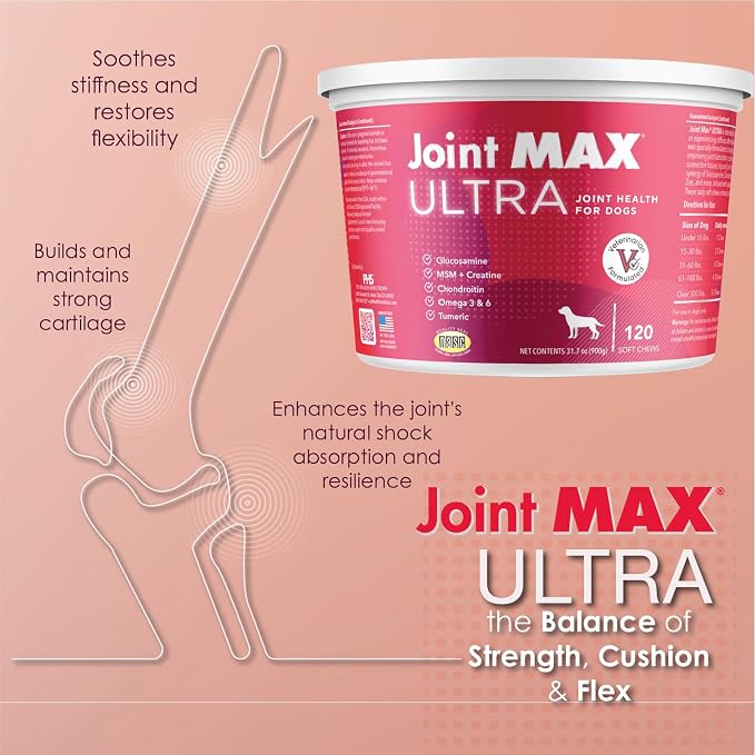 Ultra Advanced Hip & Joint Support for Dogs – All-in-One Soft Chews with Glucosamine, MSM, Omega-3s (EPA & DHA), Hyaluronic Acid & Boswellia – Maximum Strength Mobility & Comfort – 120 Chews