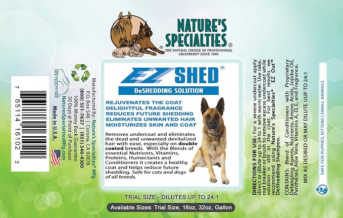 Nature's Specialties EZ Shed Ultra Concentrated Dog Conditioner for Pets, Makes up to 3 Gallons, Natural Choice for Professional Groomers, Deshedding Solution, Made in USA, 16 oz