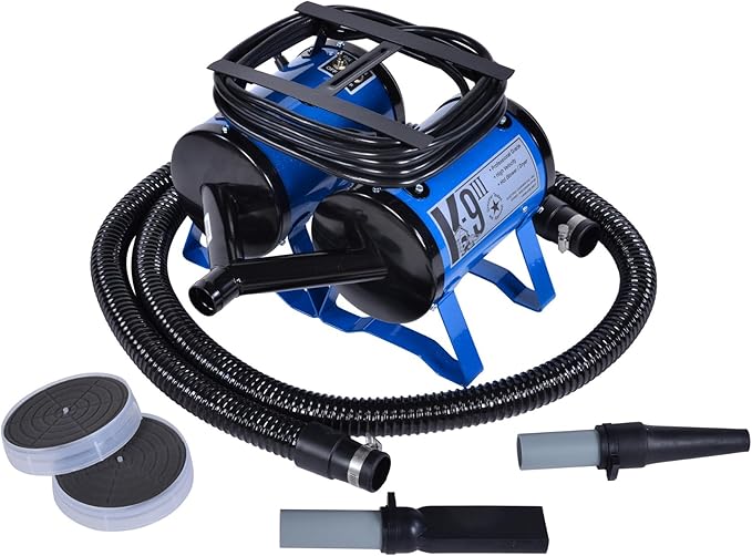 Electric Cleaner Company K9 III Dog Blow Dryer - High Power Grooming Dryer, Heavy Duty, 10' Hose, Deshedding, Metallic Blue