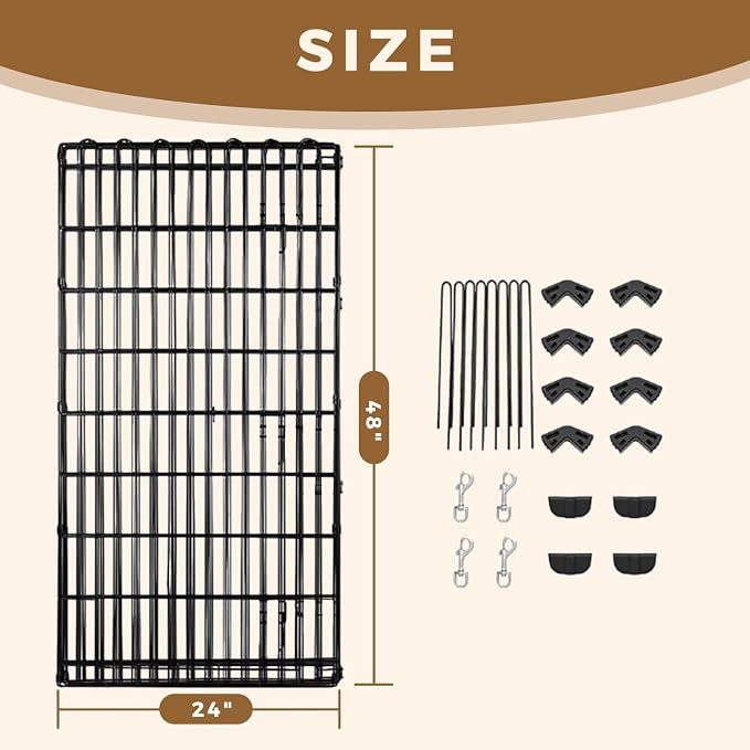 MUTTROS Foldable -48 inch Octagonal Metal Dog Playpen - 8-Panel Exercise Dog Fence, No Door, Indoor/Outdoor Dog Corral with Dog Pin for Large & Medium Dogs, Large Black