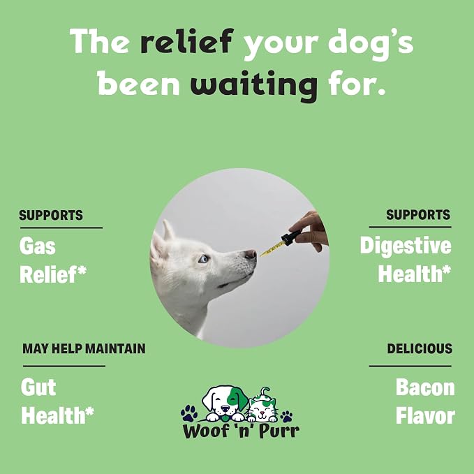 Natural Gas Relief for Dogs - Dog Gas Relief - Dog Constipation Relief - Constipation Relief for Dogs - Dog Gas - Dog Constipation - Dog Gas Aid - Dog Vitamins and Supplements - 1 fl oz - Bacon Flavor