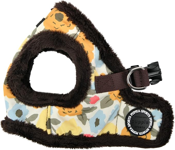 Puppia Alyssa Vest Dog Harness Step-in Warm Winter Flower Pattern for Small and Medium Dog, Brown, X-Large