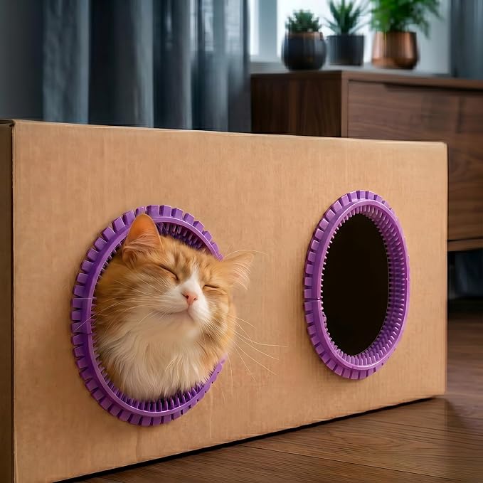 Cat Self Groomer Arch for Cardboard Boxes (Lavender | Refill) | Cat Brushes Tunnel& Massage Comb For Indoor Cats, Interactive Self Grooming Tool Brushes, For Cat Hideouts & Enrichment Play