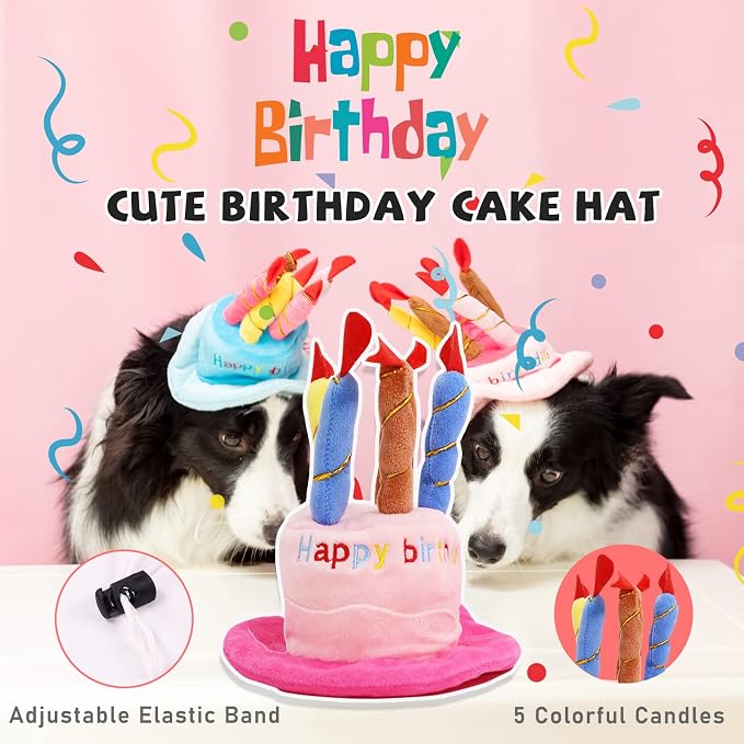 lilfrd 9Pcs Pink Dog Birthday Toy Set, Squeaky Hat Bandana Gift for Dogs | Birthday Party Kit, Plush Squeaky Dog Toys, Suitable for Small Medium Puppy