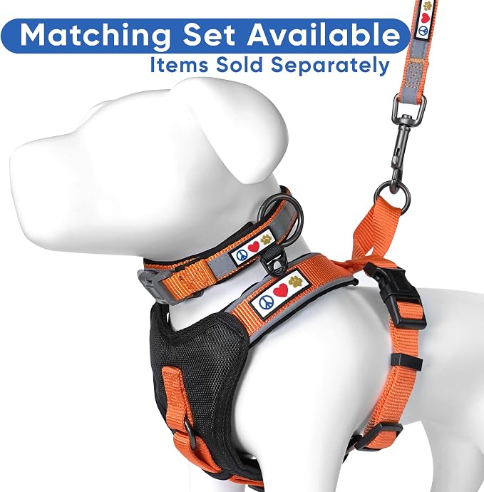 Pawtitas Reflective Padded Dog Harness for Large Dogs – Adjustable Step-in Vest | Fits Chest 27–33 in | No Pull Personalized Training Harness | L | Orange
