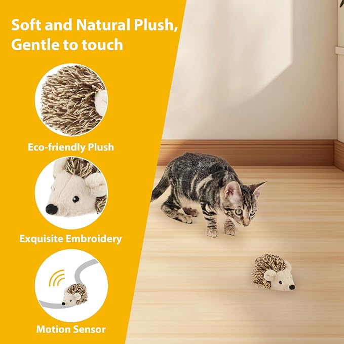 Gigwi Interactive Moving Cat Toy, USB-Charged Squeaky Hedgehog for Cats | Automatic Electronic Moving Kitten Toy, Upgraded 500 mAh USB Rechargeable, Perfect for Indoor Self-Play and Cat Exercise