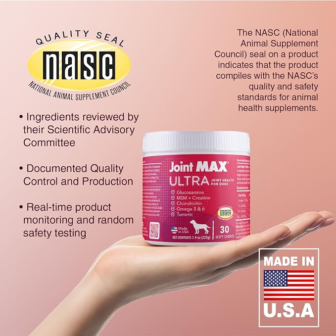 Ultra Advanced Hip & Joint Support for Dogs – All-in-One Soft Chews with Glucosamine, MSM, Omega-3s (EPA & DHA), Hyaluronic Acid & Boswellia – Maximum Strength Mobility & Comfort – 30 Chews