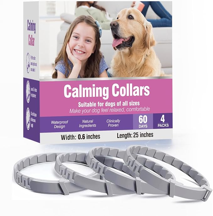 Calming Collar for Dogs 4 Packs Dog Pheromone Calm Collars Relief Anxiety Stress Separation, 25 Inches, Grey