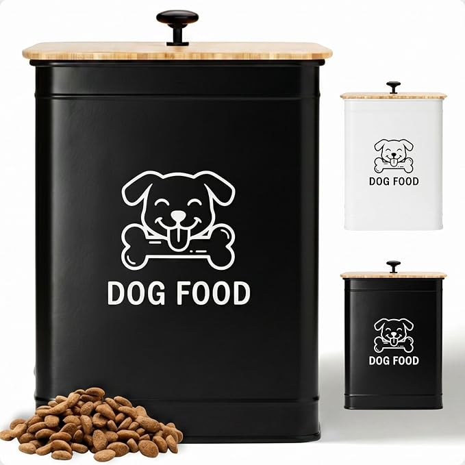Metal Dog Food Container 5-7lb, 7lb, Bamboo, Black: Dog Face