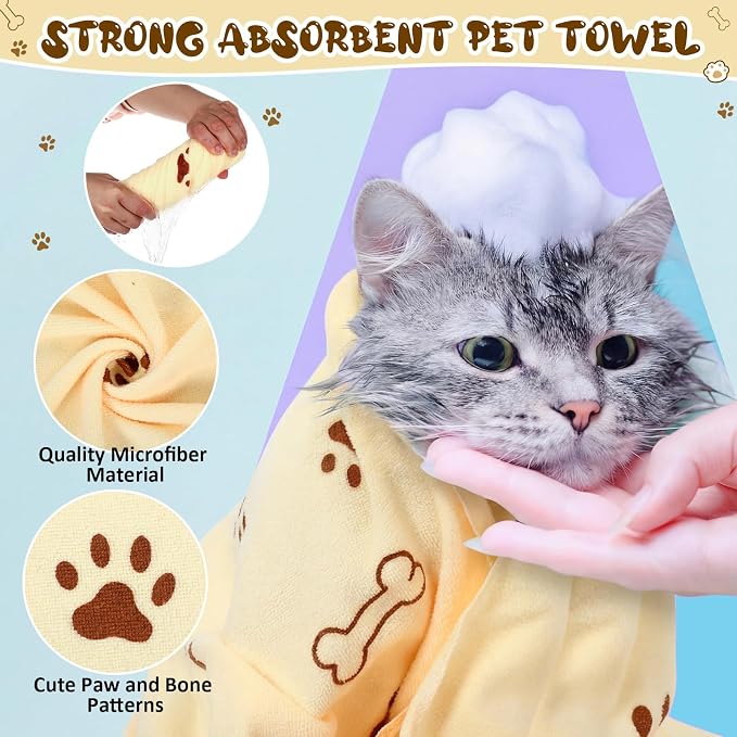 Irenare 12 Pack Dog Bath Towel Set 20'' x 39'' Microfiber Towels for Drying Dogs, Dog Drying Grooming Towel Absorbent Quick Soft Cat Shower Essential for Small Medium Puppy Pet (Beige)